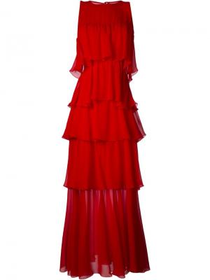 Длинное платье с оборками Daniele Carlotta. Цвет: красный