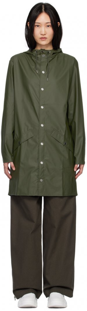 Зеленое длинное пальто RAINS