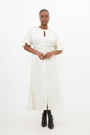 Платье миди из атласного крепа с рукавами ангела больших размеров , белый Karen Millen