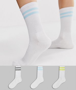 3 пары спортивных носков с полосками -Белый French Connection