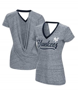 Женская темно-синяя футболка с v-образным вырезом New York Yankees Halftime Back запахом и , темно-синий Touch