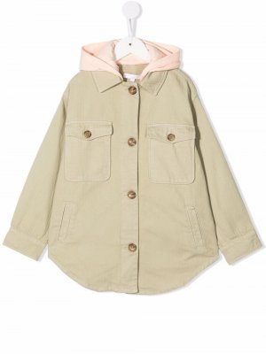 Пальто на пуговицах с капюшоном Chloé Kids. Цвет: зеленый