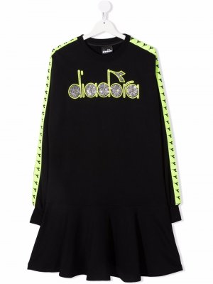 Платье-толстовка с логотипом Diadora Junior. Цвет: черный