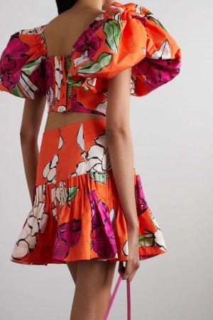 AJE плиссированная мини-юбка Niki из хлопка и поплина с цветочным принтом, апельсин