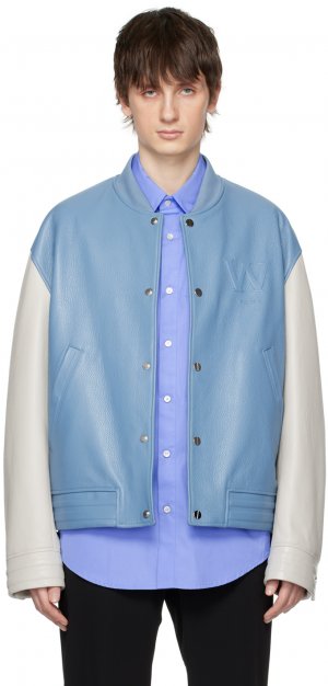 Сине-белая кожаная куртка с тиснением Wooyoungmi
