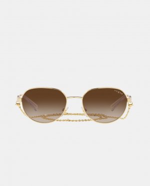 Женские солнцезащитные очки-авиаторы из золотистого металла, золотой Vogue