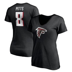 Женская футболка с логотипом Kyle Pitts Black Atlanta Falcons, значок игрока, имя и номер, v-образным вырезом Fanatics