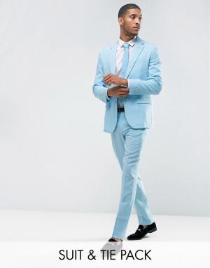 Голубой облегающий костюм и галстук OppoSuits PROM Oppo Suits. Цвет: синий