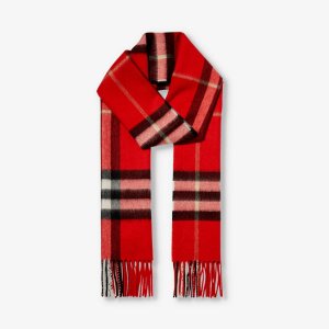 Кашемировый шарф в гигантскую клетку с кисточками , красный Burberry