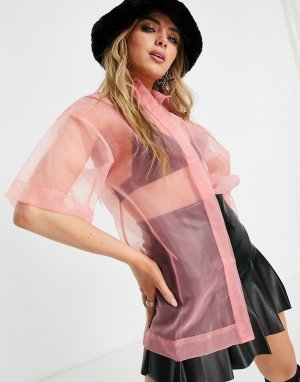 Прозрачная свободная рубашка из органзы розового цвета House Of Holland-Розовый цвет Holland