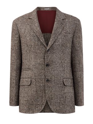 Пиджак с узором в виндзорскую клетку из шерсти и мягкой альпаки BRUNELLO CUCINELLI. Цвет: коричневый