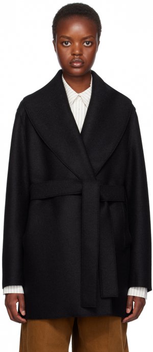 Черное пальто с поясом Harris Wharf London