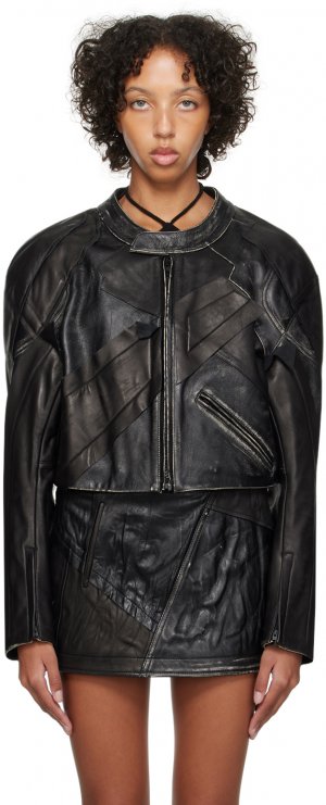 Черная кожаная куртка в стиле пэчворк Acne Studios