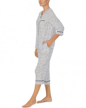 Пижамный комплект 3/4 Sleeve Top and Crop Lantern Pajama Set, цвет White Animal Donna Karan