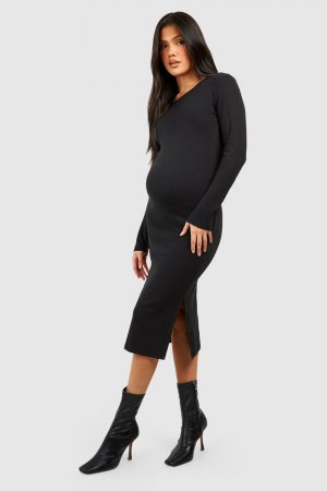 Платье миди в рубчик с длинными рукавами для беременных boohoo, черный Boohoo