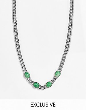 Короткое серебристое ожерелье с зелеными камнями Inspired-Серебристый Reclaimed Vintage