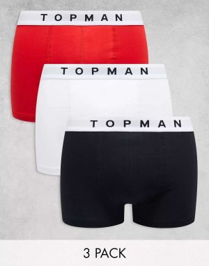 Три пары плавок черного, белого и красного цветов Topman
