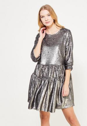 Платье Lost Ink Plus SMOCK DRESS IN SEQUINS. Цвет: серебряный