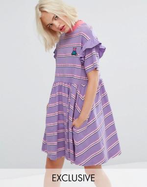 Свободное платье в полоску с короткими рукавами Lazy Oaf. Цвет: фиолетовый