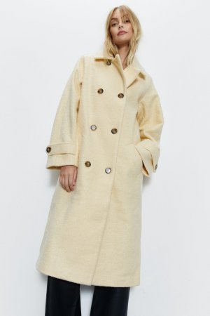 Двубортное шерстяное пальто мелового цвета , желтый Warehouse