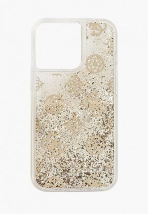 Чехол для iPhone Guess 13 Pro, Liquid Glitter Peony Gold. Цвет: золотой