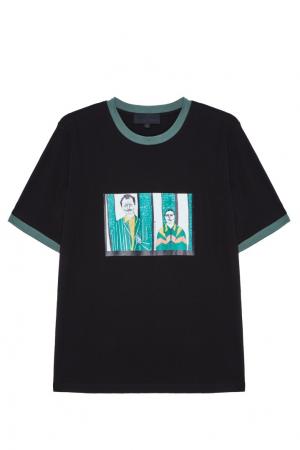 Черная хлопковая футболка с принтом Rushmore Yuzhe Studios. Цвет: зеленый