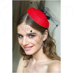 Шляпка с вуалью, вуалетка, вуалетка красная, шляпка, заколка, женская, вечерняя ободок Diana Pavlovskaya. Цвет: красный