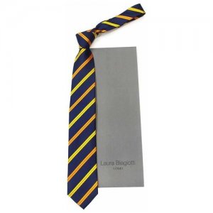 Стильный синий галстук в желтые и оранжевые полосы 822447 Laura Biagiotti. Цвет: синий