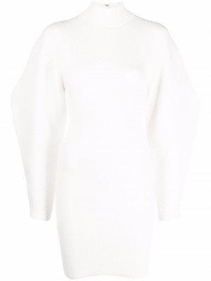 Платье-джемпер с воротником-воронкой Hervé Léger. Цвет: белый