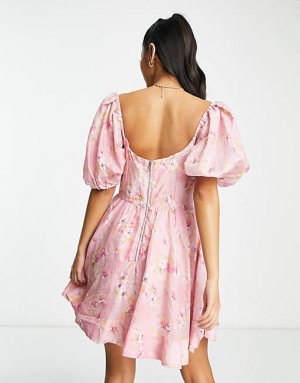 Корсетное платье мини с цветочным принтом пыльной розы Bardot