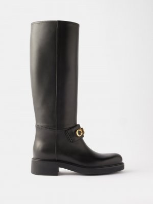Кожаные ботинки до колена с бляшкой-логотипом , черный Gucci