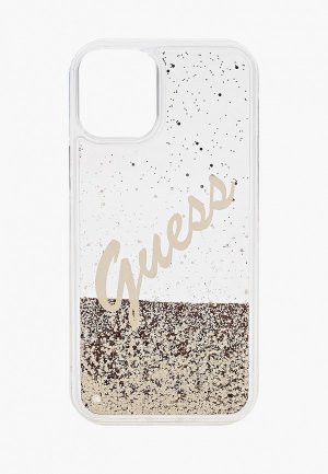 Чехол для iPhone Guess 12 mini (5.4), Liquid glitter Script logo Gold. Цвет: прозрачный