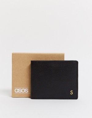 Черный кожаный бумажник с буквой S ASOS DESIGN