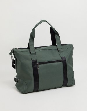 Большая спортивная сумка цвета хаки из искусственной кожи -Зеленый цвет SVNX