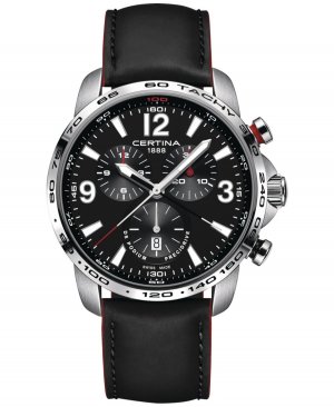 Мужские швейцарские часы с хронографом DS Podium, черный кожаный ремешок, 44 мм Certina