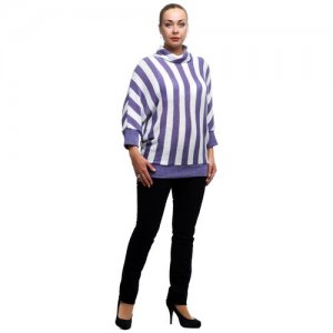 Блуза Olsi, классический стиль, полуприлегающий силуэт, укороченный рукав, манжеты, утепленная, в полоску, размер 50, фиолетовый plus size OLS. Цвет: фиолетовый