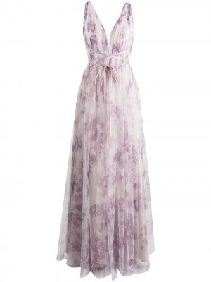 Вечернее платье макси с цветочным принтом Marchesa Notte Bridesmaids. Цвет: фиолетовый