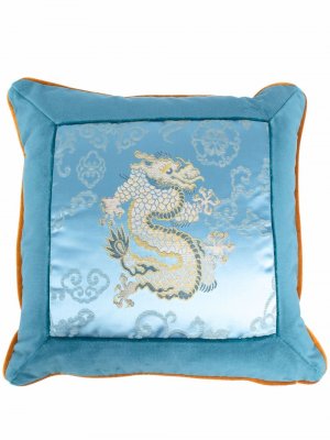 Бархатная подушка с вышивкой ETRO HOME. Цвет: синий