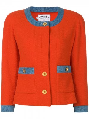 Приталенный пиджак на пуговицах Chanel Pre-Owned. Цвет: оранжевый