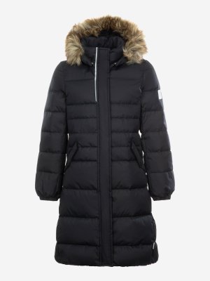 Пальто пуховое для девочек Satu, Черный, размер 152 Reima. Цвет: черный