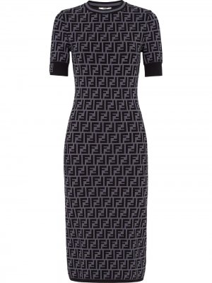 Приталенное платье с логотипом FF Fendi. Цвет: серый