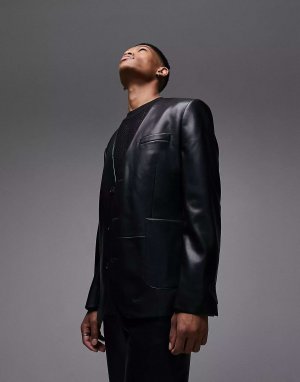 Черный пиджак оверсайз из искусственной кожи Topman