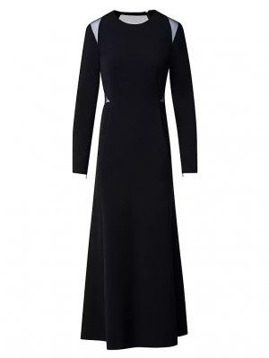 Шелковое платье с длинными рукавами и трапециевидной вставкой , черный Akris