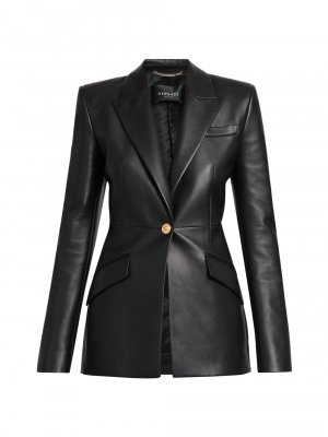 Кожаный пиджак La Vacanza приталенного кроя , черный Versace