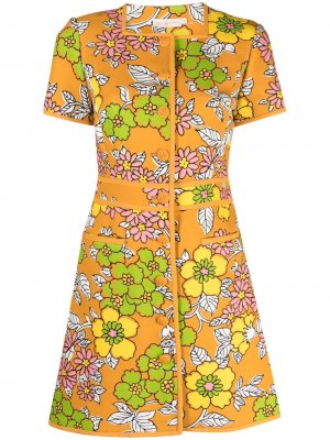 Платье с короткими рукавами и цветочным принтом Tory Burch. Цвет: оранжевый