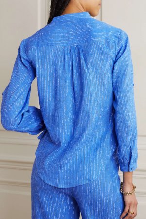 SUZIE KONDI Полосатая блуза Koubi из металлизированного хлопка и газовой смеси с люрексом, синий