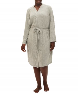 Женский халат в рубчик с длинными рукавами и поясом , серый GAP