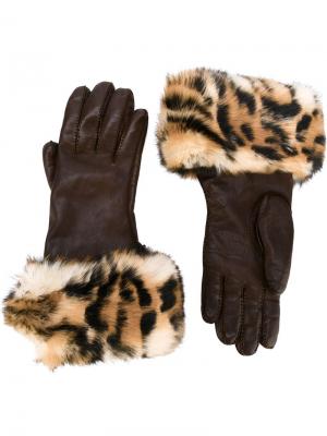 Перчатки с леопардовым принтом Hermès Vintage. Цвет: коричневый