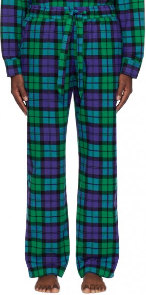 Зелено-синие пижамные брюки в клетку Tekla