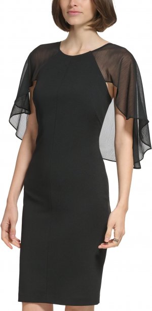 Платье из крепа Scuba с шифоновой накидкой , черный Calvin Klein